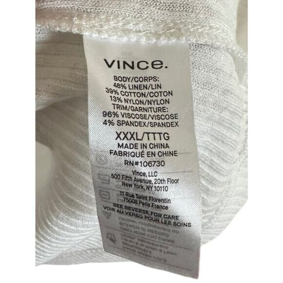 Vince Women's Short Sleeve Scoop Neck Henley Top Semi-Sheer Sz XXXL Optic White - Picture 10 of 12